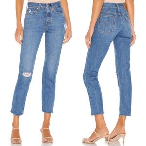 Levi’s Wedgie Blue Distressed Knee High Rise Jeans